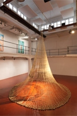 textile installation by Maria E. André shown in the exhibition ‘Welcome to the Age of Chaos, Welcome to Entrotopia’