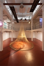 textile installation by Maria E. André shown in the exhibition ‘Welcome to the Age of Chaos, Welcome to Entrotopia’