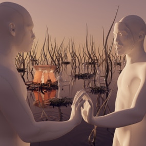 ‘anafrodisia’ - 3d rendered analog projection by seppe de roo - 200 x 200 cm - 2024