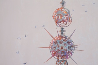 closeup ‘the possibility of an island’ - painting by seppe de roo - acrylic on canvas - 200 x 200 cm - 2021